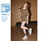 庫(kù)恩瑪維【涼感冰皮】休閑運(yùn)動(dòng)短袖套裝女2024年夏新款T恤兩件套K31373 咖色 M
