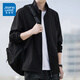 真維斯外套男士春秋新款純色潮牌男裝韓版百搭休閑立領(lǐng)夾克上衣 8302黑色 2XL (建議140-155斤）