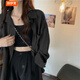邦伊芙女裝新款潮流外套夏季薄外套女韓版襯衫女設計感小眾衣 黑色 M96-115斤