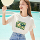 艾格（Etam）2024夏季新品荷葉邊T恤女簡約休閑校園小清新印花文藝青春上衣 本白 155/80A/S