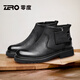 零度尚品男鞋Zero春季新款馬丁靴男休閑厚底工裝鞋男士高幫機車(chē)靴防滑 黑色 41