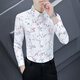 悅景圣碎花襯衫男士長(cháng)袖高級感免燙發(fā)型師痞帥氣襯衣男潮流修身春秋寸衫 8898-白色 170/L
