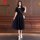 皮爾卡丹（pierre cardin）連衣裙女夏季2025新款短袖拼接過膝長裙收腰顯瘦遮肉高腰蛋糕裙潮 黑色 XL (120-140斤)