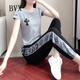 BVX休閑套裝女夏新款韓版氣質(zhì)個性潮流短袖T恤顯瘦百搭時尚運動服 灰色 L