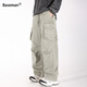 棒球手（Baseman）工裝褲男士純棉春秋季日韓潮流寬松闊腿褲休閑美式多口袋百搭褲子 卡其色 3XL【推薦180-200斤】