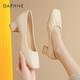達芙妮單鞋女復古方頭粗跟高跟鞋通勤皮鞋女鞋子4024101019 米色 39