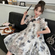 卡兔藍(lán)貓（KATULANMAO）女童夏季連衣裙2024新款新中式中國(guó)風(fēng)女大童古風(fēng)夏天兒童公主裙子 水墨畫(huà) 130cm