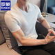 羅蒙（ROMON）t恤男夏季薄款修身冰絲無(wú)痕涼感V領(lǐng)條紋男士短袖夏天衣服商務(wù)休閑 DT05白色 輕薄 R25 L (120-140斤)