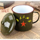 惠上嘉老式搪瓷杯茶缸子軍綠水杯經(jīng)典洗漱帶蓋鐵杯摔不爛馬克杯 軍綠杯9cm[]有蓋帶字 500ml