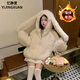 憶靜萱（YIJINGXUAN）仿羊羔毛外套女2025秋冬新款環(huán)?？蓯弁枚鋵捤杉雍衩馓咨弦?奶杏色【雙面長毛絨長兔兒】 M 建議95-110斤