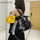 ANDSEEYOU歐美休閑大包新款洋氣個(gè)性鑲鉆軟皮斜挎包潮流女包氣質(zhì)輕便手提包 黑色