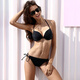 諾小姐NUOXIAOJIE歐美比基尼泳衣女性感三點(diǎn)式帶鋼托胸墊小胸聚攏掛脖泡溫泉游泳裝 黑色 S