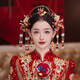 古耐新娘秀禾頭飾金色鳳冠中式結(jié)婚古裝流蘇發(fā)飾大氣眉心墜琉璃發(fā)冠 秀禾服頭飾全套【耳鉤款】
