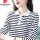 皮爾卡丹（pierre cardin）純棉長(zhǎng)袖t恤女中年打底衫有翻領(lǐng)條紋春秋裝新款上衣帶領(lǐng)女 黑白長(zhǎng)/袖P22C47 XL【建議105-120斤】