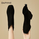 DAPHNE達芙妮短靴女秋冬加絨瘦瘦靴冬季新款女靴冬款棉靴英倫風(fēng)彈力皮靴 黑色4cm 37 (235mm)