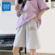 真維斯（Jeanswest）短褲女士純棉夏季2025新款五分褲女裝運動(dòng)休閑熱褲透氣顯瘦褲子女 麻灰 多彩笑臉_K L
