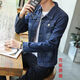 潮西登夾克男牛仔外套男韓版潮流秋天外穿上衣青少年帥氣衣男士紅夾克 雙口袋夾克藍 XL