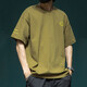 古先森短袖t恤男寬松純棉半袖男士五分袖男生夏季大碼休閑刺繡體恤衫 軍綠色 2XL 【160-180斤】