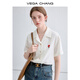 VEGA CHANG襯衫女2025夏季新款新款經(jīng)典豎條肌理少女感繡花小衫 暖米杏 M
