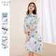 熙然秋季新款女法式度假風(fēng)襯衣領(lǐng)連衣裙子氣質(zhì)設計感中長(cháng)裙子 杏底幾何花 S