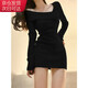 宙馨純欲辣妹修身包臀打底內搭一字肩短裙子針織連衣裙女秋冬2025新款 黑色 S