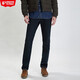 第五街冬季新款休閑保暖中腰加絨加厚針織防風(fēng)牛仔男直筒褲614593-184 重深藍-097 35