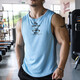 曼霖格健身背心男速干運動(dòng)寬松無(wú)袖健身衣跑步籃球高彈透氣肌肉訓練坎肩 天藍色 XL/180