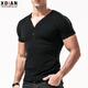 續點(diǎn)亨利衫深V短袖T恤男棉質(zhì)雞心領(lǐng)桃領(lǐng)個(gè)性紐扣大V領(lǐng)修身緊身運動(dòng) 黑色 L（118-130斤左右）
