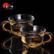 品一恒加厚玻璃茶杯彩色帶把耐熱家居辦公品茗杯小茶杯茶具配件辦公茶杯 P-B3黃把手（兩只裝）