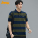 吉普（JEEP）短袖男士T恤夏季Polo商务休闲衫条纹凉感衣服男装 军绿/宝蓝 XL 