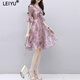 蕾遇（LEIYU）高端品牌 雪紡連衣裙女 夏季新款短袖顯瘦氣質(zhì)碎花裙子 花色 S