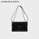 CHARLES&KEITH老花系列牛皮單肩信封包小方包包女包生日新年禮物SL2-20271320 Black黑色 M