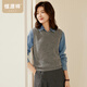 恒源祥純羊毛衫無(wú)袖背心女秋冬季新款提花毛衣小清新純色打底女裝針織衫 煙青灰 M /165/88A