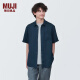 无印良品（MUJI） 男式 麻 短袖衬衫 男士衬衣外套 AC9ABA4S 藏青色 XL(180/104A)