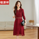 恒源祥高級感針織100%羊毛連衣裙女2025新款秋季中長(cháng)款寬松蕾絲邊毛衣裙 酒紅色 M 90-105斤
