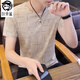 狄帝鯊 冰絲冰感半袖夏季男士短袖t恤百搭青年潮流夏天薄款圓領格子衣服 卡其色 2XL 【130-140斤】