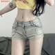 藏顏新款美式辣妹低腰牛仔超短褲女夏季緊身顯瘦包臀熱褲直筒褲子ins 復古色【口袋】 S