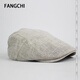 Fangchi夏季棉麻鴨舌帽青年休閑透氣遮陽(yáng)男帽光身前進(jìn)帽亞麻清涼女貝雷帽 BQM-354米白 均碼56-60CM