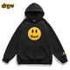 Drew Ess【正品】衛(wèi)衣男女情侶春秋季連帽寬松笑臉重磅棉加絨套頭外套潮流 黑色 L 130-150斤