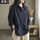潮韻月出口尾單剪標斜紋細密燈芯絨長(cháng)袖翻領(lǐng)襯衫女寬松外套上衣 8018#黑色 XL 建議120-130斤