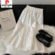 皮爾卡丹甜美白色半身裙a字中長(cháng)款高腰顯瘦韓版2026春夏裝新款女花邊裙子 白色 M