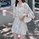 鳳蝶兒新款連衣裙女裝夏季韓版氣質防曬清涼時尚兩件套套裝裙子女夏天 上衣+下裝+背心 M（100-110）