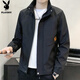 花花公子（PLAYBOY）外套男春秋季夾克男裝男士休閑連帽潮牌上衣服 黑色- L