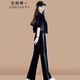 衣典零一（LEDIALYI）時(shí)尚洋氣運(yùn)動(dòng)套裝女金絲絨兩件套2024春秋季新款寬松休閑直筒褲子 藏青配灰 3XL（推薦135-150斤）