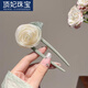 頂妃（DING FEI）鬢邊海棠超仙盤發(fā)u型發(fā)簪新中式花朵發(fā)釵簪子古風(fēng)旗袍簪花頭飾女 【U型簪】香檳色山茶花發(fā)簪 A29-105