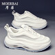 摩蓓 MOERBAI情侶休閑運動(dòng)鞋春秋季透氣新款潮流百搭厚底男女同款老爹鞋子男鞋 白藍 42 偏大一碼
