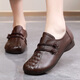 玲峰 春季平底防滑媽媽鞋2022復古單鞋真皮軟底大碼皮鞋女40-43牛筋底 棕色 37