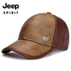 JEEP SPIRIT真皮帽子男士秋冬季薄款牛皮棒球帽中老青年休閑鴨舌帽保暖爸爸帽 棕色 均碼(55-60cm)可調節