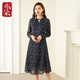 亦朵長(cháng)袖印花連衣裙顯瘦百搭雪紡連衣裙秋時(shí)尚中長(cháng)款收腰 藏青色 M