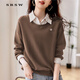 SRSW 衛衣女春秋新款polo領(lǐng)假兩件打底衫內搭顯瘦休閑衛衣T恤上衣女 咖啡色 XL 建議（124-136斤）